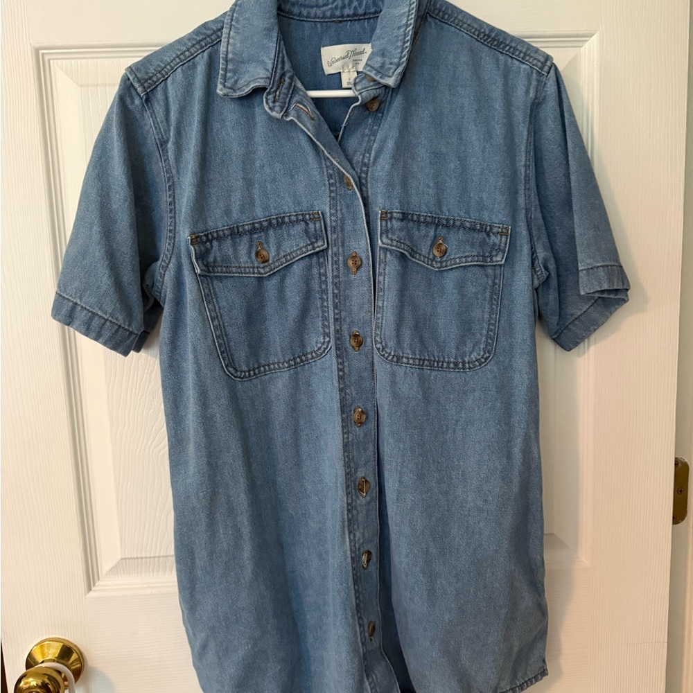 Universal Thread Light Blue Casual Button Down Shirt Dress